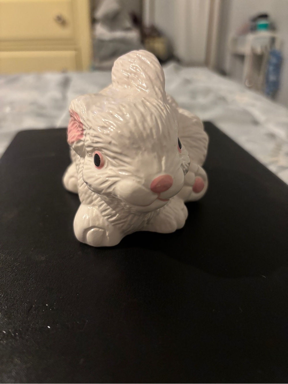 1992 White Ceramic Bunny Figurine for Small Pets Decor